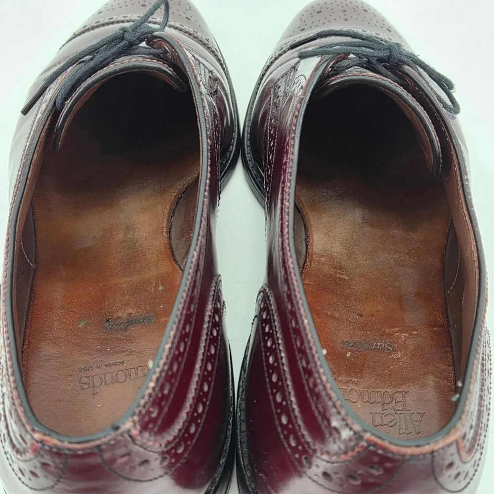 Allen Edmonds Sanford Burgundy Red Cap Toe Brogue Derby Oxford Shoes Mens 11.5